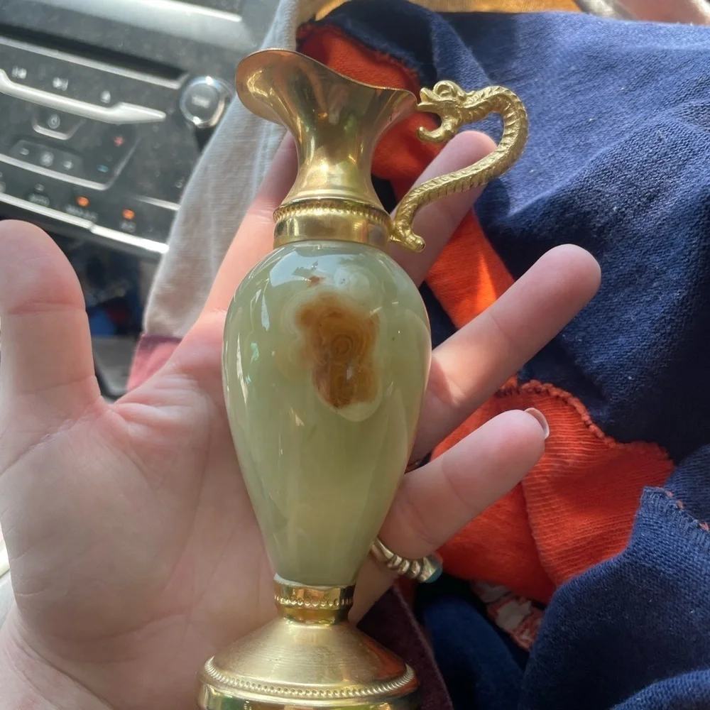 Vintage 1980 Chiseled Brass Onyx Dragon Handle Ewers Cambodia Pitcher Vase Gift - Picture 9 of 10
